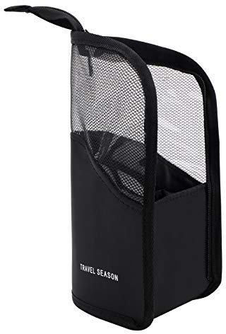 Travel Makeup Brush Bag Waterproof Stand-Up Makeup Brush Holder Half Clear Cosmetic Brush Organiser Bag Multifunctional Cosmetic Zipper Pouch for Pencil Case Pen Case (Black)