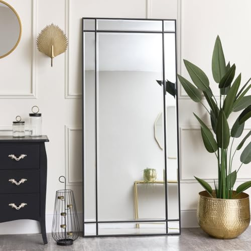 Large Black Framed Wall / Leaner Mirror with Bevelled Glass 80cm x 180cm