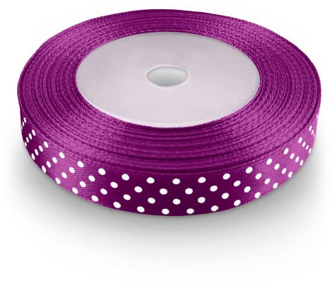 Netuno 1 x Satinband Violett gepunktet 12 mm x 22 m Schleifenband Geschenkband Dekoband Stoffband Satinrolle für Hochzeit Kommunion Taufe Geschenke Verpacken Blumen Dekoration Basteln