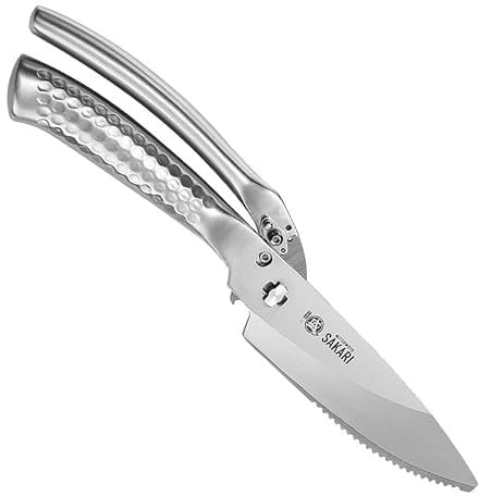MITSUMOTO SAKARI Japanese Multipurpose Stainless Steel,Silver Titanium Plating Sharp Scissors Heavy Duty, 4.7 inch Professional Kitchen Scissors Poultry Shears for Chicken, Meat, Bone, Fish
