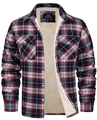 MAGCOMSEN Veste d'hiver pour homme - Doublée - Veste thermique à carreaux - Chemise de loisirs avec plusieurs poches - En coton - Chaude, rouge/blanc, XXL