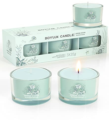 Candles Gifts for Women | Scented Candles Gift Set for Anxiety | 3 Scented Filled Votive Candles | Relaxation Gifts for Women/Men (Serene Ocean)