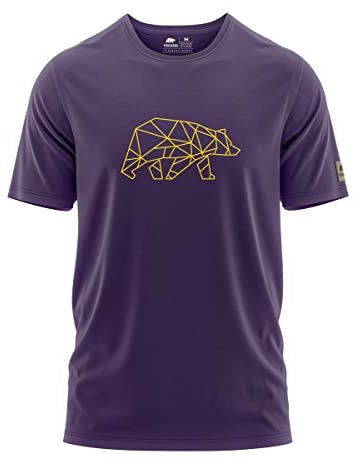 FORSBERG Finnson T-Shirt mit stylischem Bär Brustlogo Rundhals für Herren in Vier verschiedenen Farbkombinationen, Farbe:lila/gelb, Größe:L