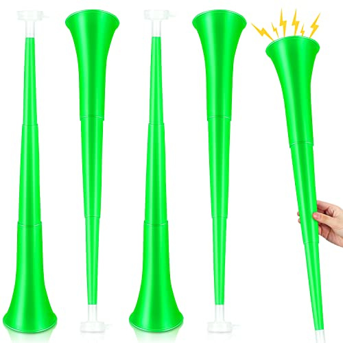 Sosation 4 Pieces Collapsible Stadium Horn 24 Inch Vuvuzela Plastic Trumpet Horn Blow Noisemakers for Sporting Events Football Games Sports Party Supplies Favors Accessories(Green)