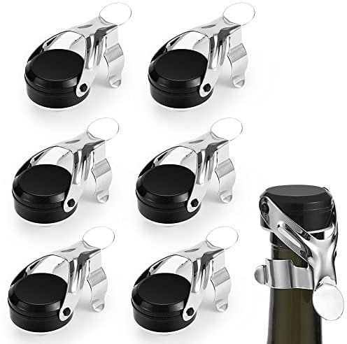Gimars 6 PCS Tapón de Vino Cava Tapones Reutilizables Universal de Botella 2 a 3cm de Vino Tapón Hermeticos de Silicona y Acero Inoxidable de Cava Conservar Espuma Tapón para Vino Jerez Cava Champán