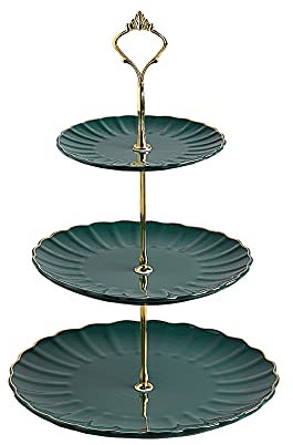 Sweejar Home Alzata in ceramica a 3 ripiani per torte nuziali, dessert e cupcake, per tea party e cibo (giada)