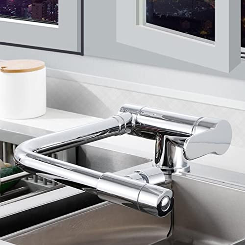 Küchenarmatur 3 Wege Wasserhahn Küche Klappbar Vorfenster Messing Schwenkbar Wasser Kalt und Heiß Trinkwasserhahn Multifunktion 3 Wege Trinkwasserhahn-Chrom