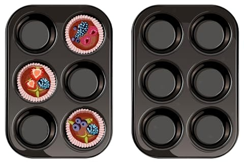 Backform für Muffins, Cupcakes und Yorkshire Pudding, Metall, antihaftbeschichtet, dick und spülmaschinenfest, platzsparend, für den täglichen Gebrauch, Partys und Geburtstage, Schwarz, 2 Stück
