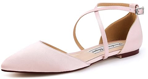Duosheng & Elegant FC2322 Flach Sandalen Satin Schuhe für Hochzeit Braut Partei Abendschuhe Geschlossene Zehen Hochzeitsschuhe Brautschuhe Blush Gr. 40
