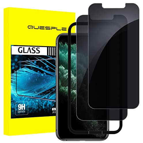 QUESPLE Protection d’Écran pour iPhone 11 Pro Max/XS Max 6,5 Pouces, Lot de 2, Anti-Espion Verre Trempé avec Outil de Montage, Film de Confidentialité Protection en Écran, Dureté 9H
