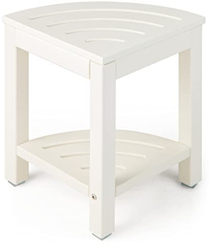 RELAX4LIFE Bathroom Stool, HDPE Slatted Shower Bench Seat with Anti-Slip Pads, Bath SPA Corner Display Rack for Bathroom Hallway Living Room (Fan-Shaped, White)