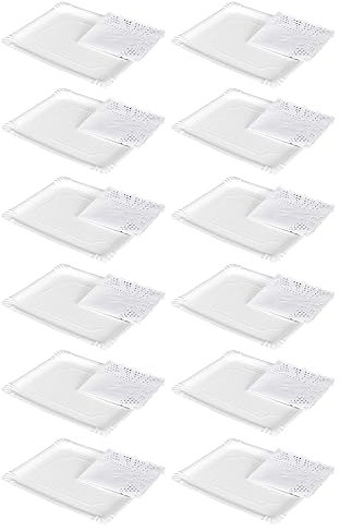 Acan Tradineur - Pack de 12 Bandejas con blonda Rectangular - Especial para Fiestas o Celebraciones - Material reciclable - 25 x 34 cm - Color Blanco