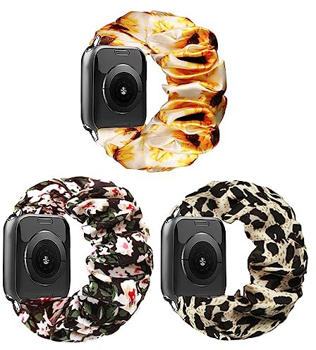 Meideli Lot de 3 bracelets en tissu imprimé compatibles avec Apple Watch, bracelet chouchou élastique pour Apple iWatch Sery 8 7 6 5 4 3 2 1, 38/40/41mm Size M