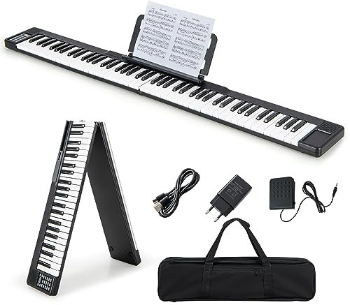 DREAMADE Piano Numérique Pliable avec 88 Touches & Pédale, Clavier de Piano Électronique Portable avec Bluetooth, MIDI OUT & Interface d'alimentation USB, pour Débutants, Enfants, Adultes