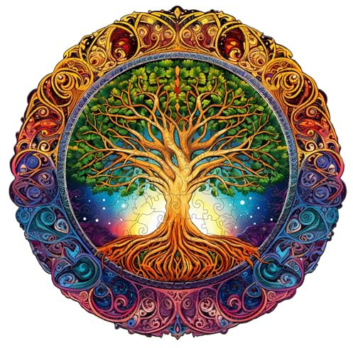 CHARMIBLE Puzzle en bois pour adulte, 300 pièces, Mandala Arbre, 34 x 33,6 cm, irrégulier, forme d'animal, avec boîte cadeau en bois