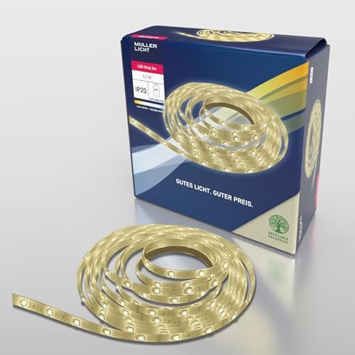 Müller-Licht Indoor LED-Strip mit WLAN - Weißveränderlich (warmweiß – tageslichtweiß, 2700 K - 6500 K), per TUYA Smartphone-App steuerbar, 3 meter, individuell kürzbar, selbstklebend