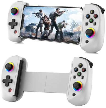 Fiorky D8 Controlador de Juego inalámbrico telescópico Joystick con Turbo/giroscopio de 6 Ejes/vibración Joystick inalámbrico para Gamepad Compatible con Luz RGB para Andrid iOS PS3 PS4