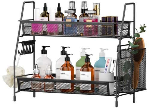 VITVITI 2 Tier Spice Racks Kitchen Shelf, Stainless Steel Spice Organiser for Kitchen Counter, Office Coffe Station, Bathroom Accessories Storage - Black