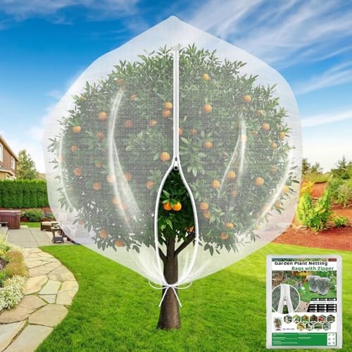 Evoio 4 x 5 pies grandes de jardín de árboles frutales protectores de plantas con cremallera y cordón, bolsas de red de malla para protección de plantas para árboles frutales, arándanos, arbustos,