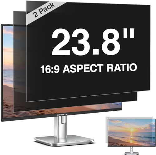Pozlle 2 Pack 23.8 Inch Computer Privacy Screen Filter for 23.8 16:9 Aspect Ratio (528 x 297 mm) Monitor, Anti Spy Anti-Glare Blue Light Blocking PC Protector Film, Removable Screen Privacy Shield