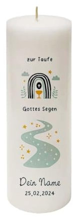 MilaBoo® personalisierte Taufkerze I 25 x 8 cm Premium Kerze beidseitig bedruckt in Farbe I Made In Germany (Gottes Segen-blau)