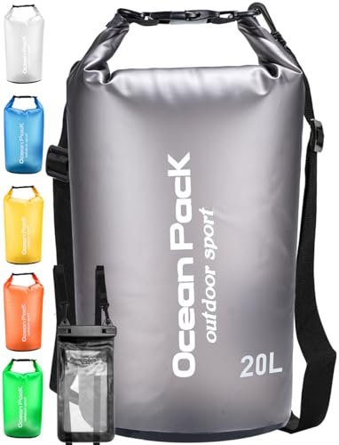 Henrycares Dry Bag wasserdichte Tasche, 20L 10L 5L 2L Wasserdichter Packsack mit 2 Schultergurt und 1 Wasserfester Handyhülle, Schwimmen, Baden, Strand, Kanu, Stand Up Paddling, Tauchen