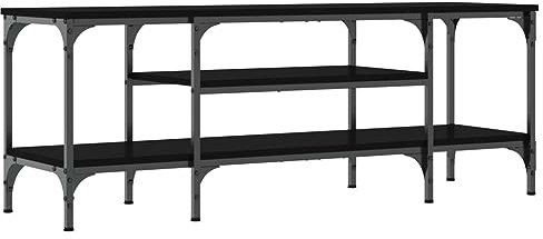 KTHLBRH Meuble TV noir 121 x 35 x 45 cm en bois et fer pour salon, chambre à coucher, bureau, salon, chambre à coucher