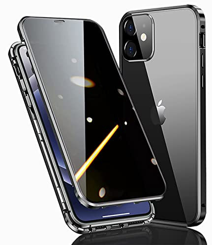 WEYNRBOX Privacy Case for iPhone 12,Anti-peeping Screen Double-sided Tempered Glass Case Built-in Camera Protector,Magnetic Metal Bumper 360 Full Cover Anti-Spy Phone Case for iPhone 12,Black