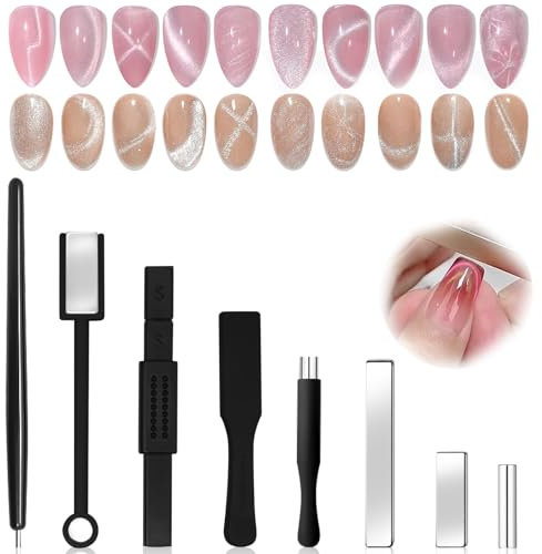 8Pcs Nail Magnet Set, Cat Eye Gel Nail Polish Magnet Cat Eye Magnet for Nails, Strong Suction Nail Art Magnet Nail Magnets for Nail Art, Magnetic Nail Polish Wand Tool for Cat Eye Gel Nail Polish