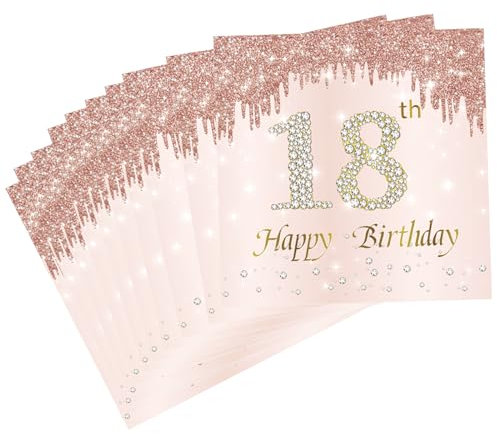 Nivofu,40 Stück Rose Gold alles Gute zum 18. Geburtstag Servietten, 18. Party Tischdekorationen für Mädchen, Mädchen Geburtstag Party Servietten, 18. Party Zubehör