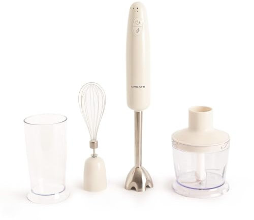 CREATE/FULLMIX RETRO/Batidora de mano Blanco Roto/Bate, mezcla y monta, 6 velocidades, vaso medidor 600ml, libre de BPA, vaso para triturar 500 ml, 1000W