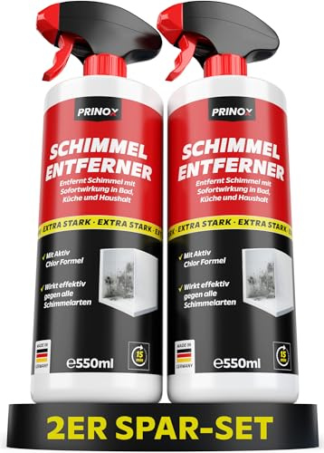 Profi Schimmelentferner Set 2x 550ml inkl. 2 Schutzhandschuhe - Schimmelspray mit Hafteffekt gegen Schimmel an Wand, Fugen, Tapete, Textilien, Auto - Entfernt Schimmel hocheffektiv