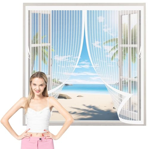 Moustiquaire Fenêtre Fenetre 52 x 170 cm Anti Moustique Mouche, Fibre de Verre Moustiquaire sur Mesure de Porte Sans Perçage, Installation Facile, pour Porte Fenetre, Blanc