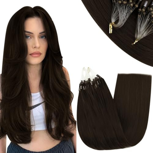 RUNATURE Micro Ring Hair Extensions Dark Brown Micro Human Hair Extensions Brown Micro Beads Hair Extensions Real Human Hair 12 Inch 40 Gram