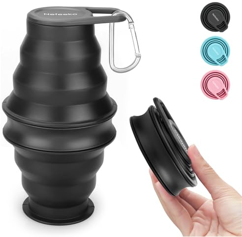 Nefeeko Collapsible Water Bottle,17oz(500ml) Reuseable BPA Free Silicone Foldable Water Bottles for Travel Gym Camping Hiking, Portable Leak Proof Sports Water Bottle with Carabiner