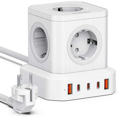 VOOMY Mehrfachsteckdose und USB Ladegerät, 100 Watt, für iPhone, iPad, Samsung Galaxy S7/S6/S7 Edge/S6 Edge+ Weiß