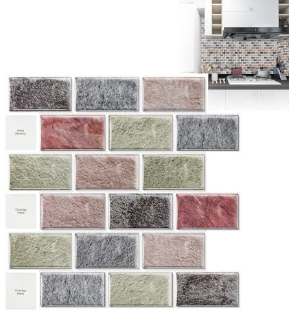 XMTECH 10 Stück 3D Fliesenaufkleber 30 x 30 cm,Badezimmer Fliesenfolie Roter-Ziegel Fliesensticker für Bad Küche, Selbstklebend Wandfliesen Dekor, PVC Metro Fliesen Selbstklebend Fliesendekor