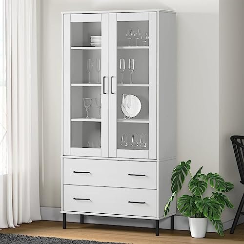 NQJIBUE Regal Bücherregal mit Metallbeinen Weiß 85x35x172,5cm Massivholz OSLO Bücherregale & Standregale