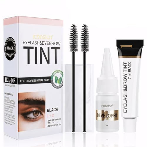 Eyebrow Tint Kit，2-In-1 Eye Brow Tint Kits，Lash Tint Kit，Lasting for 6 Weeks Diy Hair Dying for Salon（7ml Black）