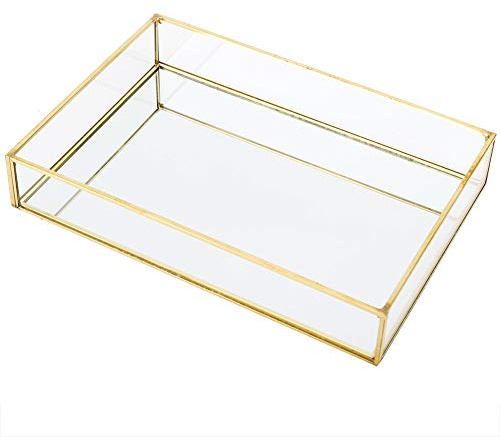 TIKATARER Boîte en Verre, Plat à Bijoux, Vitrine en Verre à Organisateur de Bibelots en Verre Vintage, Décoration d'intérieur, Boîte Décorative en Verre doré Rose, Boîte de