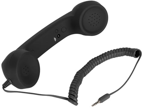 Retro Telephone Handset 3.5mm Cell Phone Receiver Mic Microphone Speaker Vintage Retro Telephone Handset for Smartphone (Black)