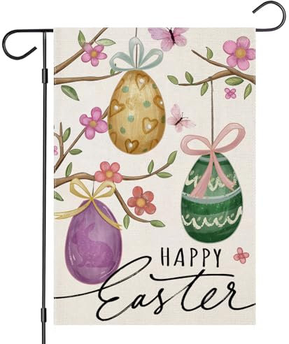 Fahne Frohe Ostern Aquarell Ostereier Mit Blumen Zweige Flagge Wetterfeste Garten Fahnen Durable Fahnen Für Aktivitäten Außenbereich Drinnen 30X45Cm