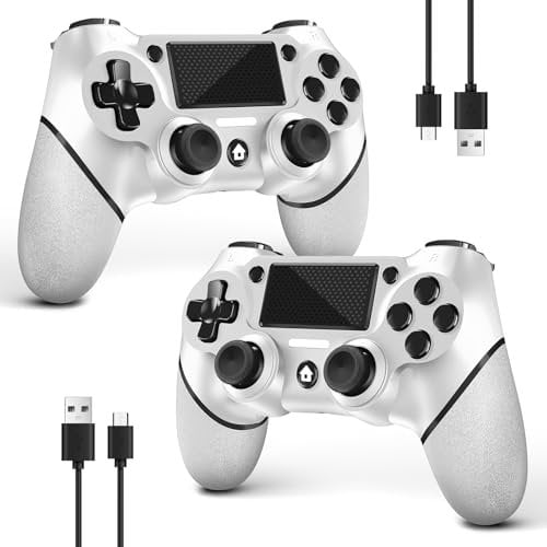 AceGamer 2 Pack Mando Inalámbrico para PS4,Mando de Juego para PS4/Pro/Slim/PC,Gamepad Joystick con Turbo/Botón Trasero/Doble Vibración/6-Axis Sensor Giroscópico (2 paquetes blancos)