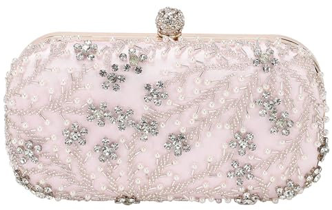 DTGN Evening Bags Clutch Purses for Women Formal, Bridal Purses Rhinestone Handbags Shoulder Bag with Chain Sparkly for Wedding Bride Guest Party Pink