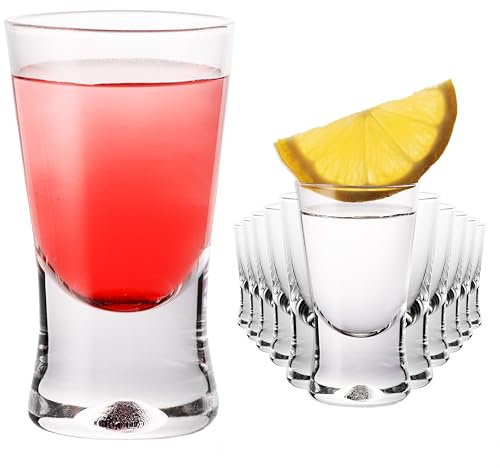 PLATINUX Shotgläser 25ml Schnapsgläser 2,5cl X-Form Set 12-Teilig Pinnchen aus Glas Serie 'CrossLine' Spülmaschinenfest