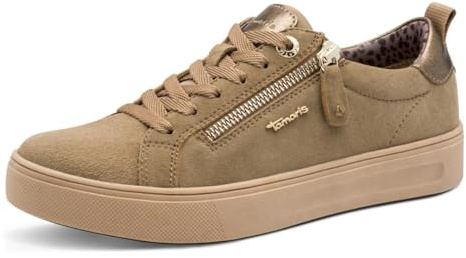 Tamaris Comfort Damen Sneaker flach mit Reißverschluss Freizeit, Braun (Pepper Suede), 40 EU