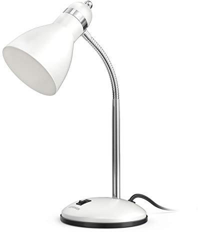 LEPOWER Schreibtischlampe aus Metall, augenschonende Tischlampe, Arbeitszimmerlampen mit flexiblem Schwanenhals für Schlafzimmer, Home Office,Weiß