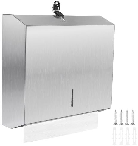 DBREAKS Edelstahl Papierhandtuchspender, 28.3*26.3*10CM Handtuchspender, Wandmontage Papierspender, Abschließbar Handtuchpapierspender, Papierhandtücher für 250 bis 400 Papierhandtücher(Gebürstet)