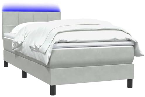vidaXL Boxspringbett mit Matratze Hellgrau 80x210 cm Samt, Bett, Bettrahmen, Einzelbett, Schlafzimmermöbel, Lattenrost, Samtbett, Polsterbett