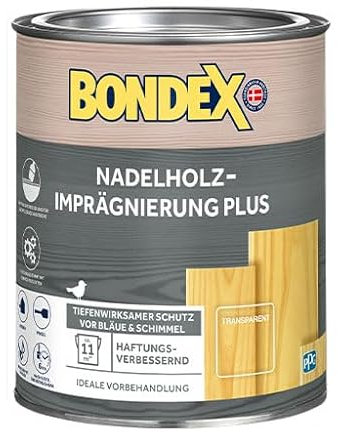 Bondex Nadelholz Imprägnierung PLUS Farblos, 0,75 L für 4,5 m² / Grundierung mit bis zu 10 Jahren Schutz/Anstrichfilm vor Bläue- und Pilzbefall geschützt